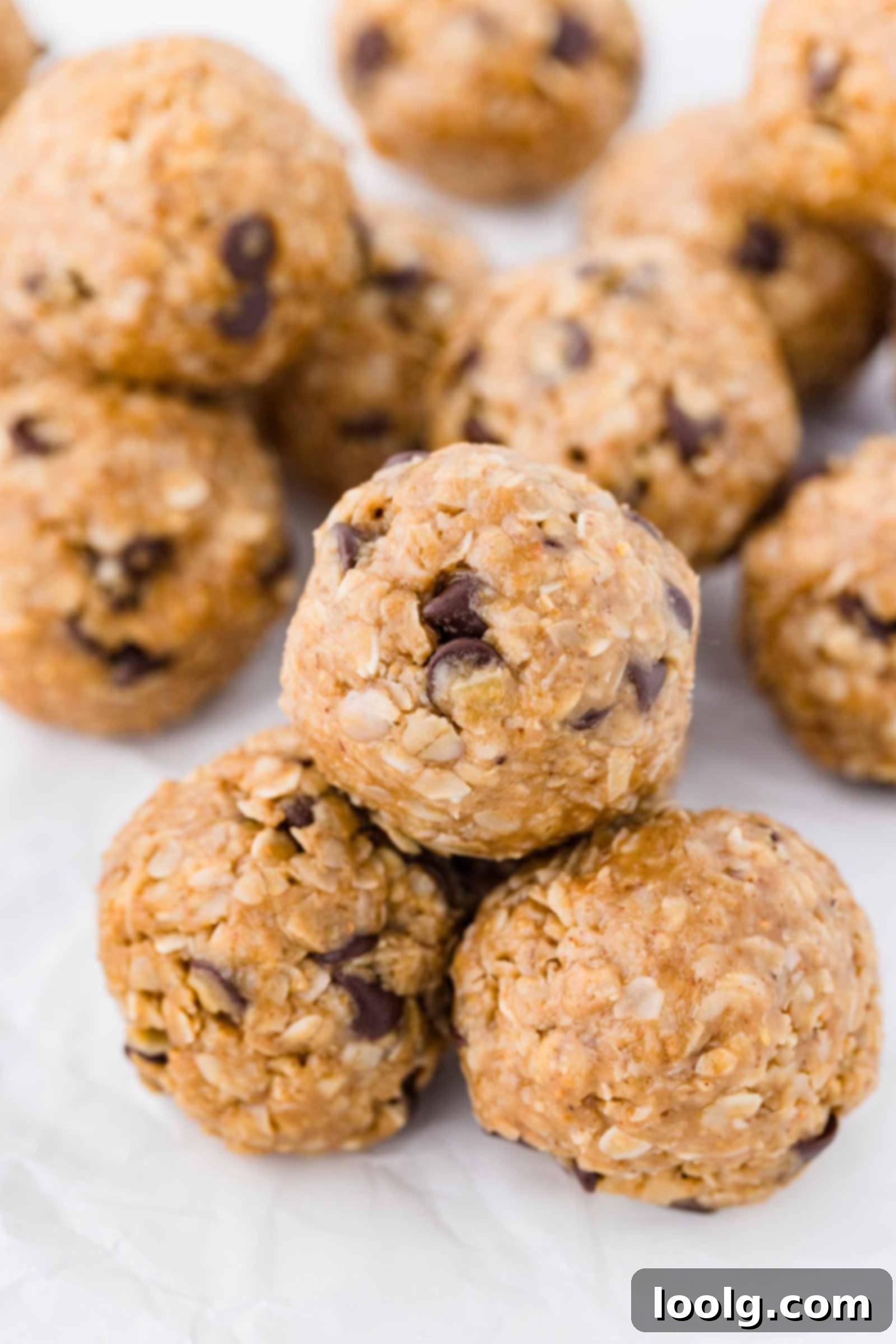 No-Bake Peanut Butter Oatmeal Energy Bites 4 stack of 3 peanut butter balls