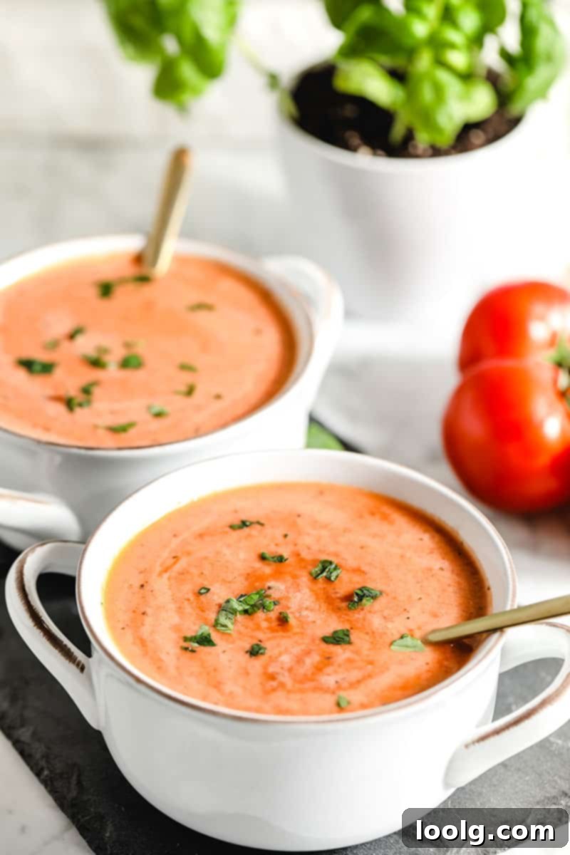 Quick Comfort Tomato Soup 2 This simple tomato soup recipe will become your go-to for a fast and delicious meal. With fresh or canned tomatoes, this soup can be on the table in less than 30 minutes and the flavor is incredible! You'll never go back to canned stuff after you try this easy homemade tomato soup. With paleo and vegan options.