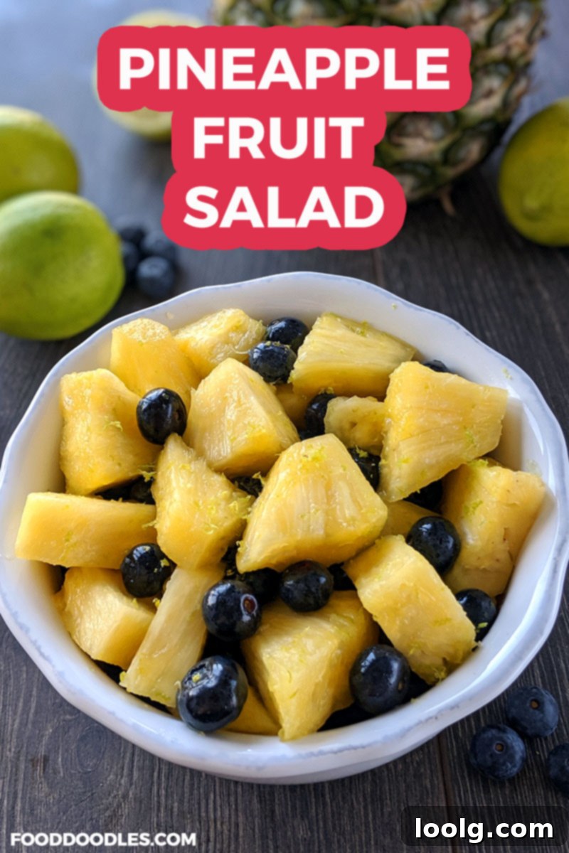 Tropical Pineapple Medley 5 Close-up of Pineapple Fruit Salad with blueberries and lime