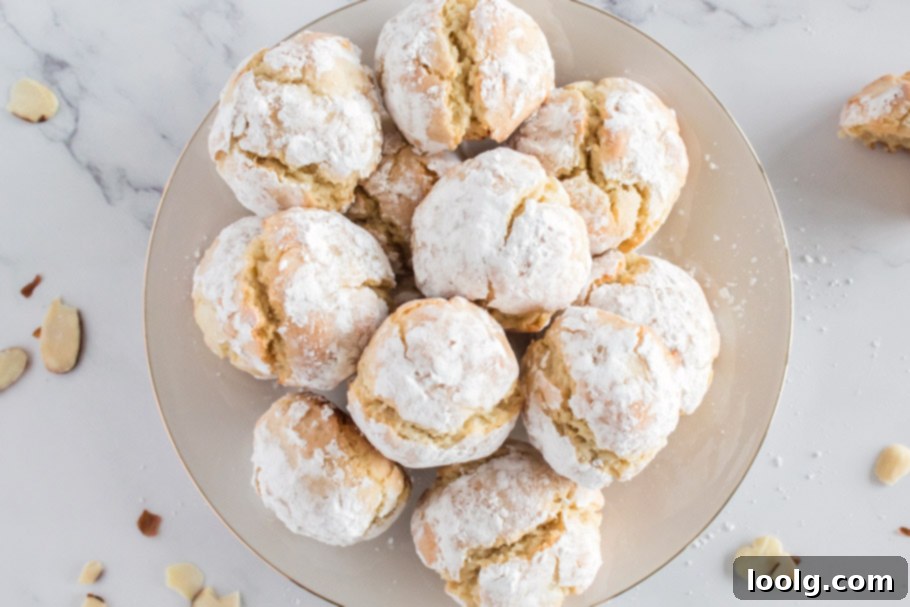 Almond Amore Bites 12 A beautiful plate generously filled with baked Italian almond cookies, ready to be served