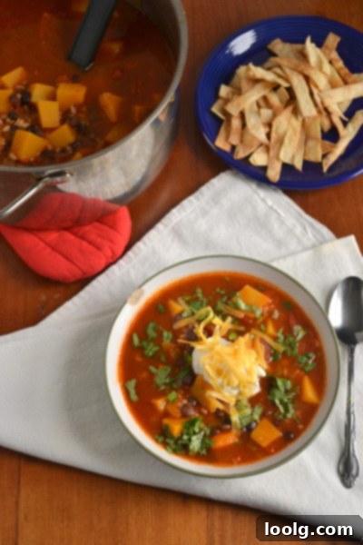 Fiesta Butternut and Black Bean Soup 5 Butternut squash cubes and black beans, key ingredients for a healthy and hearty taco soup