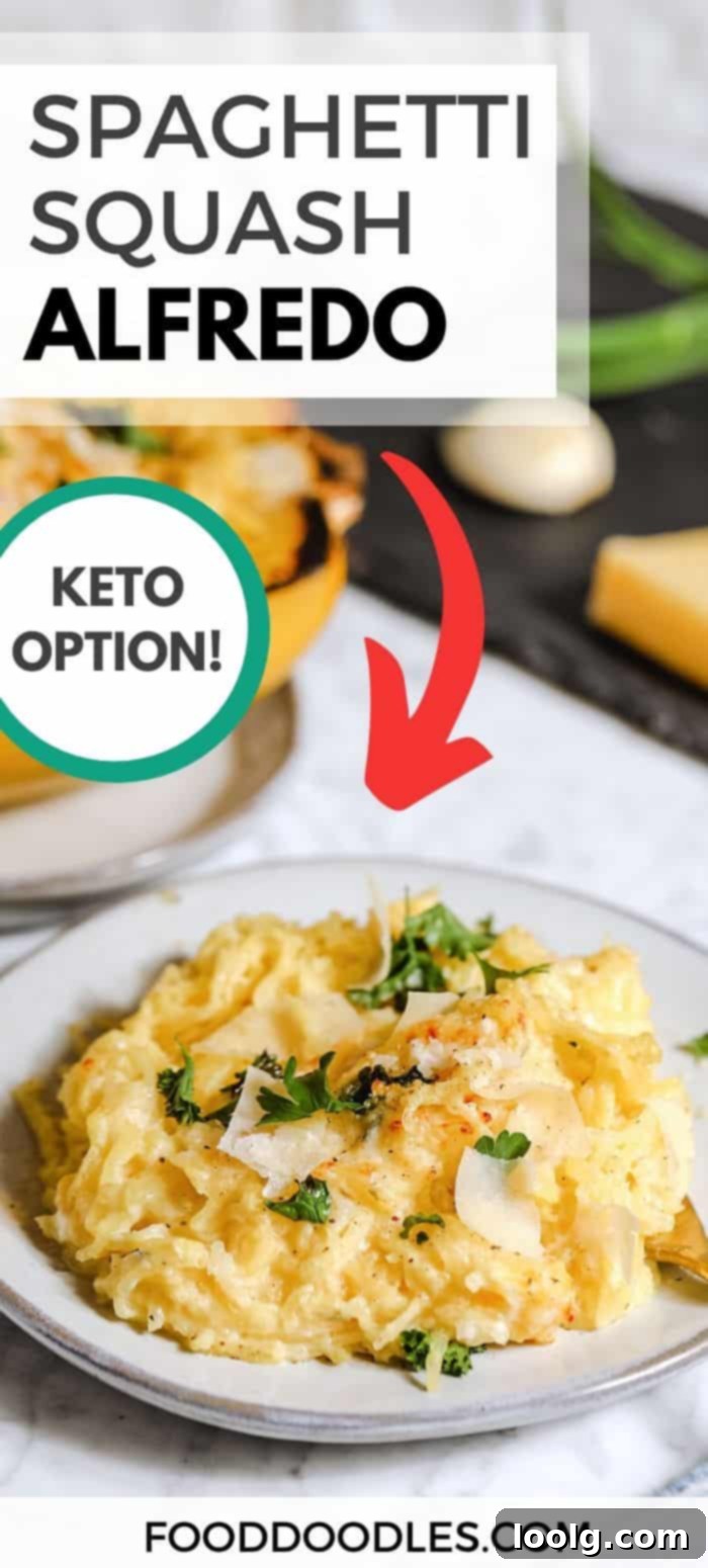 Golden Strands Alfredo 2 Spaghetti squash alfredo with keto option, garnished with fresh parsley