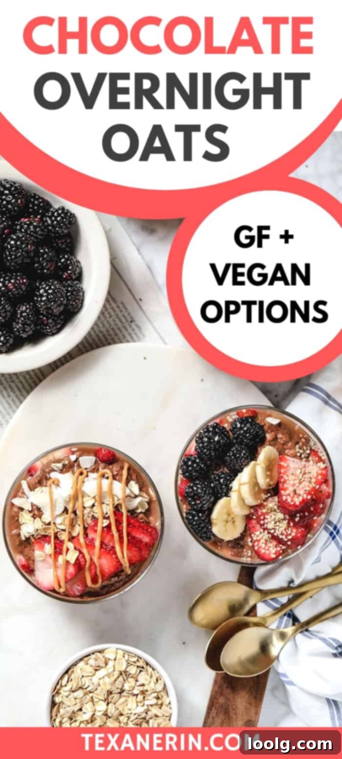 Indulgent Chocolate Overnight Oats 2 Delicious and creamy chocolate overnight oats topped with fresh berries