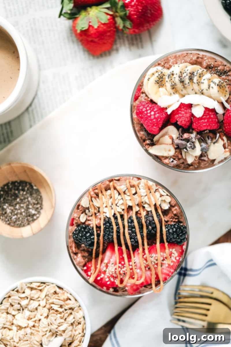 Indulgent Chocolate Overnight Oats 3 Close-up of chocolate overnight oats in a jar, ready for breakfast