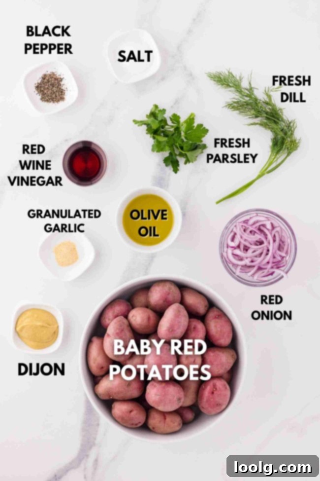 ingredients laid out to make no mayo potato salad