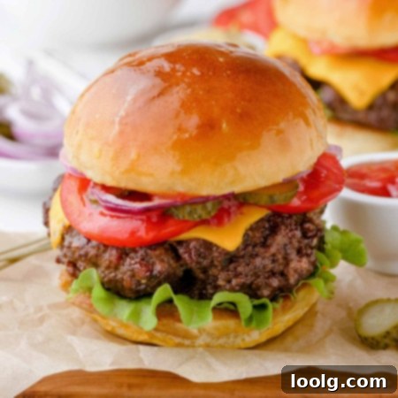 close-up air fryer burger on piece of parchment paper