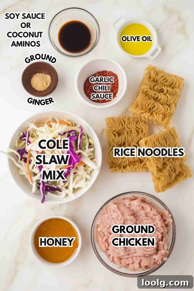 Sticky Honey Garlic Noodles with Sesame and Scallions 3 ingredients laid out to make honey garlic noodles
