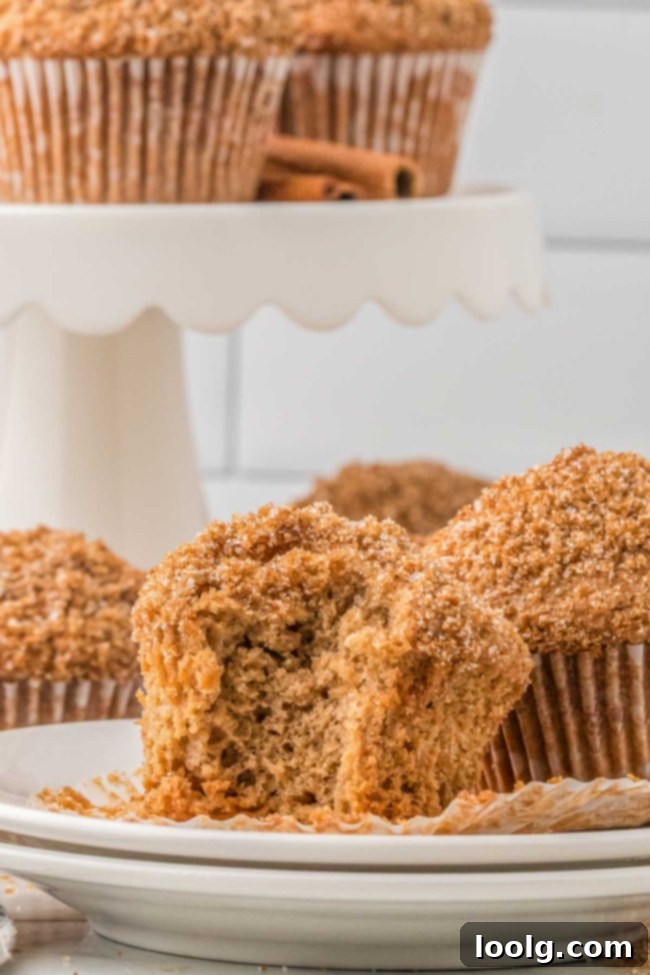 A sourdough cinnamon muffin cut in half to show the soft, fluffy interior crumb.
