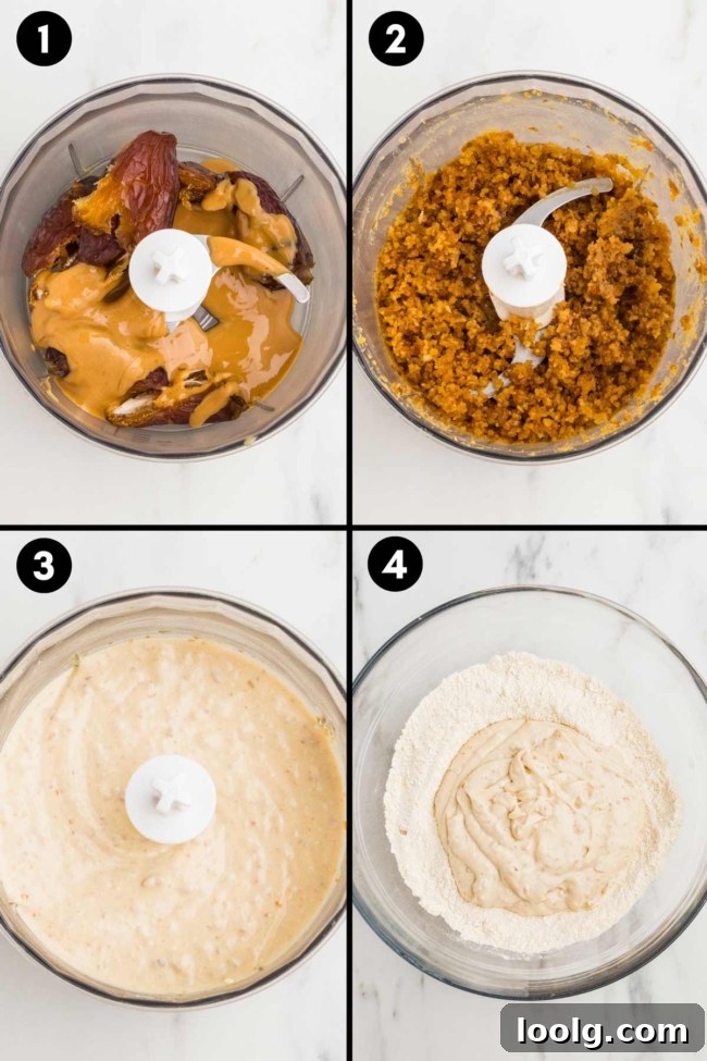 collage showing how the cottage cheese cookie dough is mixed together in a food processor