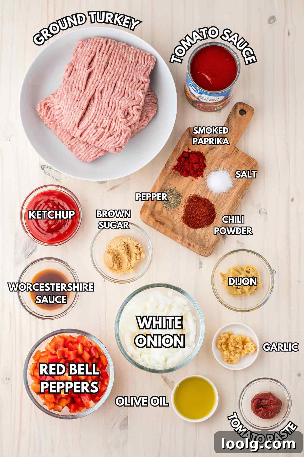 ingredients laid out to make ground turkey sloppy joes