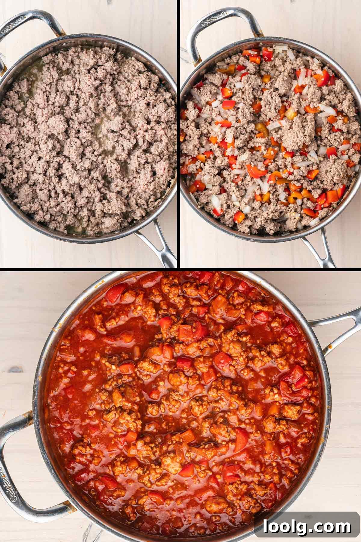 steps for cooking the turkey and adding the ingredients for ground turkey sloppy joes